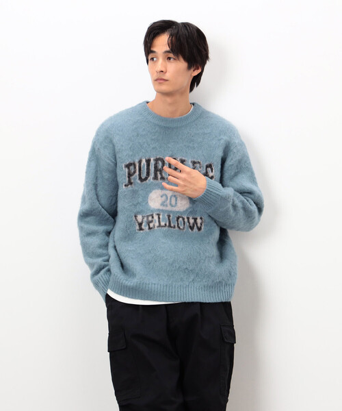 Purple&Yellow(パープルアンドイエロー)の「起毛 カレッジロゴ プルオーバー(ニット/セーター・メンズ・ブラック/グレー/ブルー・MEDIUM/SMALL/LARGE)」の7枚目の写真