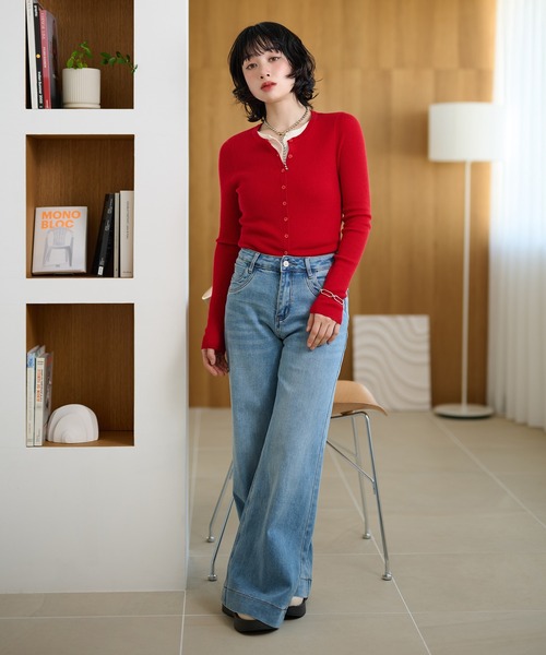LAULEN(ローレン)の「wide leg flare denim pants /ワイドレッグフレアデニムパンツ(デニムパンツ・レディース・ダークブルー/ライトブルー・M/S)」の6枚目の写真