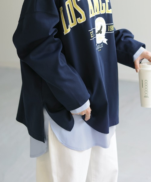 HUG.U(ハグユー)の「シャツレイヤード風カットソー(Tシャツ/カットソー・レディース・ホワイト/ホワイト×ブルー/ブラック/ホワイト×ピンク・L/M)」の10枚目の写真