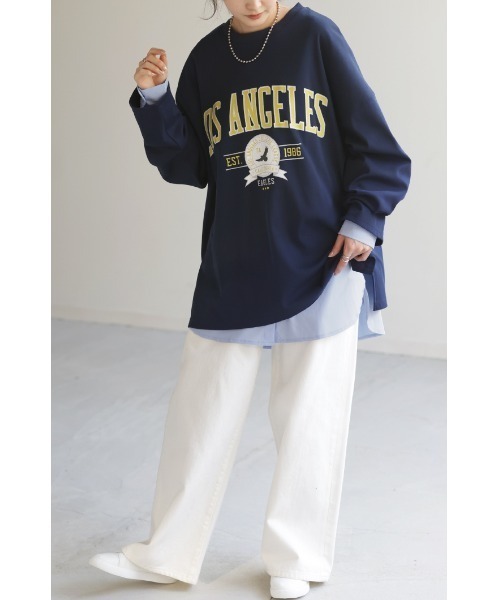 HUG.U(ハグユー)の「シャツレイヤード風カットソー(Tシャツ/カットソー・レディース・ホワイト/ホワイト×ブルー/ブラック/ホワイト×ピンク・L/M)」の11枚目の写真