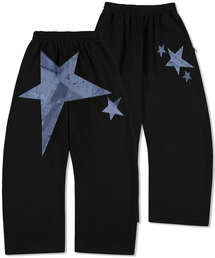 LAUGHER（ラファー）の「Star Denim Patchwork Jogger Pants - Black（スウェットパンツ）」