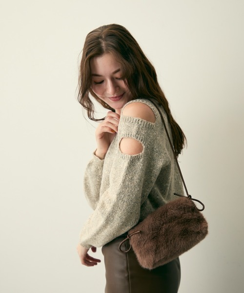 Lunea（ルネア）の「2wayスクエアワンハンドルファーバッグ/2種類のショルダー紐付き（ショルダーバッグ・レディース・ベージュ/ブラック/アイボリー/ブラウン・FREE）」の15枚目の写真