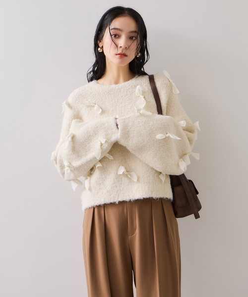VIS(ビス)の「【WEB限定】ゆるっとボリュームリボンモチーフニット(ニット/セーター・レディース・チャコールグレー/キナリ・FREE)」の22枚目の写真