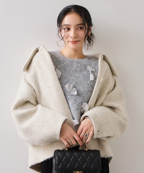 VIS(ビス)の「【WEB限定】ゆるっとボリュームリボンモチーフニット(ニット/セーター・レディース・チャコールグレー/キナリ・FREE)」の11枚目の写真