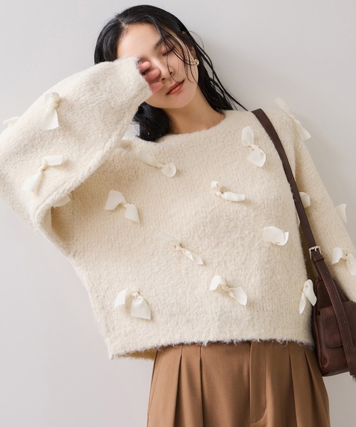 VIS(ビス)の「【WEB限定】ゆるっとボリュームリボンモチーフニット(ニット/セーター・レディース・チャコールグレー/キナリ・FREE)」の21枚目の写真