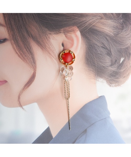 tone（トーン）の「【R】883  ボタン×クリアビーズピアス(MA)（ピアス（両耳用）・レディース・オレンジ・FREE）」の6枚目の写真