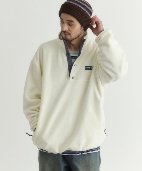 セール】【CAMP7】フリース ハーフスナップ ロゴ トレーナー (クリーン