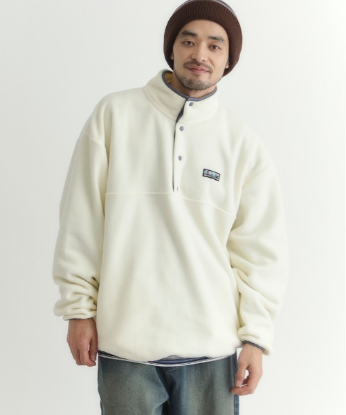 CAMP7（キャンプセブン）の「【CAMP7】フリース ハーフスナップ ロゴ トレーナー (クリーンなデザイン / 高保温性 / ドロップショルダー)（スウェット・メンズ・オフホワイト/グレー/ブラック・S/L/XL/M）」の10枚目の写真