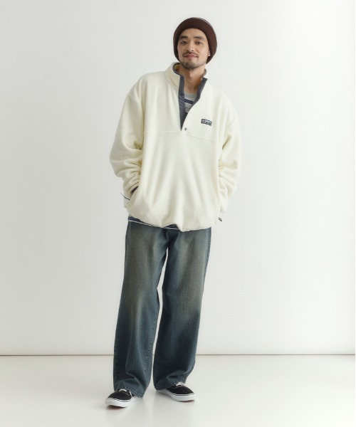 CAMP7（キャンプセブン）の「【CAMP7】フリース ハーフスナップ ロゴ トレーナー (クリーンなデザイン / 高保温性 / ドロップショルダー)（スウェット・メンズ・オフホワイト/グレー/ブラック・S/L/XL/M）」の13枚目の写真