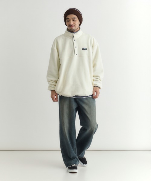 CAMP7（キャンプセブン）の「【CAMP7】フリース ハーフスナップ ロゴ トレーナー (クリーンなデザイン / 高保温性 / ドロップショルダー)（スウェット・メンズ・オフホワイト/グレー/ブラック・S/L/XL/M）」の14枚目の写真