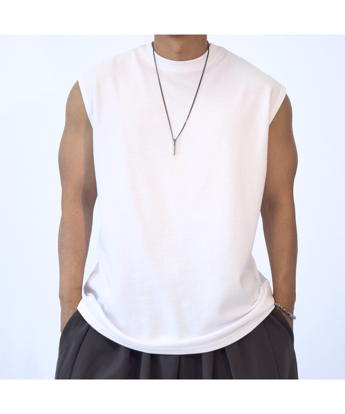 PACIENCIA(パシエンシア)の「ワイドショルダーオーバーサイズノースリーブ(Tシャツ/カットソー・メンズ・ホワイト/ライトグレー/ブラック/グレー・LARGE/X-LARGE/XX-LARGE)」の2枚目の写真