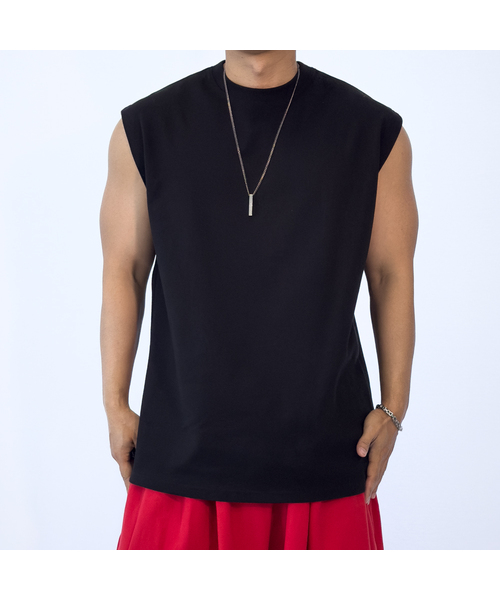 PACIENCIA(パシエンシア)の「ワイドショルダーオーバーサイズノースリーブ(Tシャツ/カットソー・メンズ・ホワイト/ライトグレー/ブラック/グレー・LARGE/X-LARGE/XX-LARGE)」の1枚目の写真