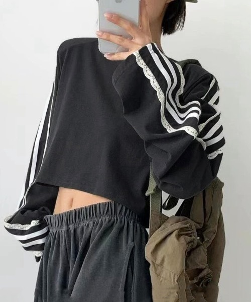 Riff(リフ)の「サイドレースライントップス(Tシャツ/カットソー・レディース・ブラック/ライトグレー/ネイビー・FREE)」の4枚目の写真