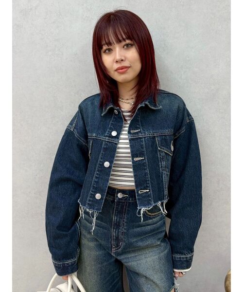 EVRIS（エヴリス）の「ヴィンテージライクカラーデニムブルゾン【セットアップ着用可能】（デニムジャケット・レディース・インディゴブルー/グレー/ブルー・FREE）」の5枚目の写真