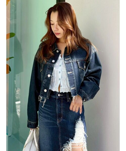 EVRIS（エヴリス）の「ヴィンテージライクカラーデニムブルゾン【セットアップ着用可能】（デニムジャケット・レディース・インディゴブルー/グレー/ブルー・FREE）」の10枚目の写真