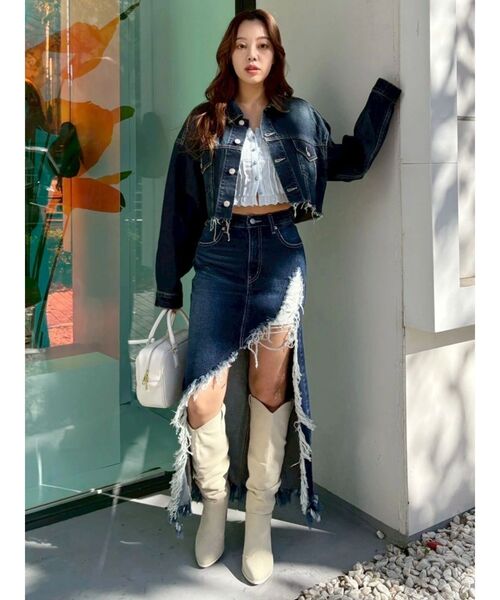 EVRIS（エヴリス）の「ヴィンテージライクカラーデニムブルゾン【セットアップ着用可能】（デニムジャケット・レディース・インディゴブルー/グレー/ブルー・FREE）」の13枚目の写真