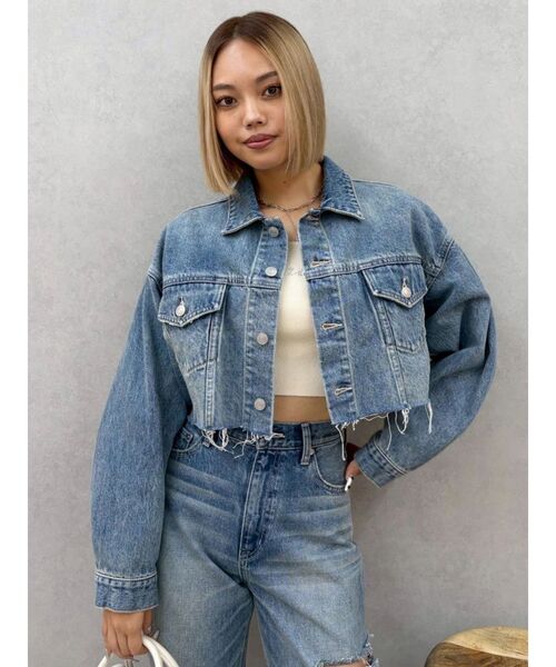 EVRIS(エヴリス)の「ヴィンテージライクカラーデニムブルゾン【セットアップ着用可能】(デニムジャケット・レディース・インディゴブルー/グレー/ブルー・FREE)」の5枚目の写真