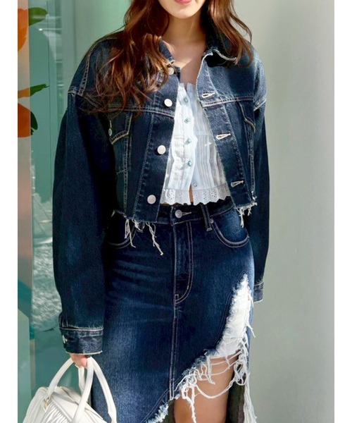 EVRIS(エヴリス)の「ヴィンテージライクカラーデニムブルゾン【セットアップ着用可能】(デニムジャケット・レディース・インディゴブルー/グレー/ブルー・FREE)」の7枚目の写真