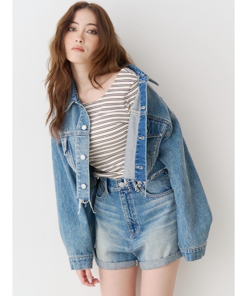 EVRIS(エヴリス)の「ヴィンテージライクカラーデニムブルゾン【セットアップ着用可能】(デニムジャケット・レディース・インディゴブルー/グレー/ブルー・FREE)」の20枚目の写真