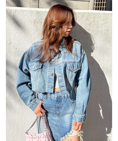 EVRIS(エヴリス)の「ヴィンテージライクカラーデニムブルゾン【セットアップ着用可能】(デニムジャケット・レディース・インディゴブルー/グレー/ブルー・FREE)」の8枚目の写真