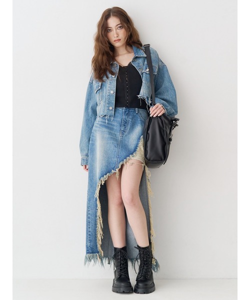 EVRIS(エヴリス)の「ヴィンテージライクカラーデニムブルゾン【セットアップ着用可能】(デニムジャケット・レディース・インディゴブルー/グレー/ブルー・FREE)」の19枚目の写真