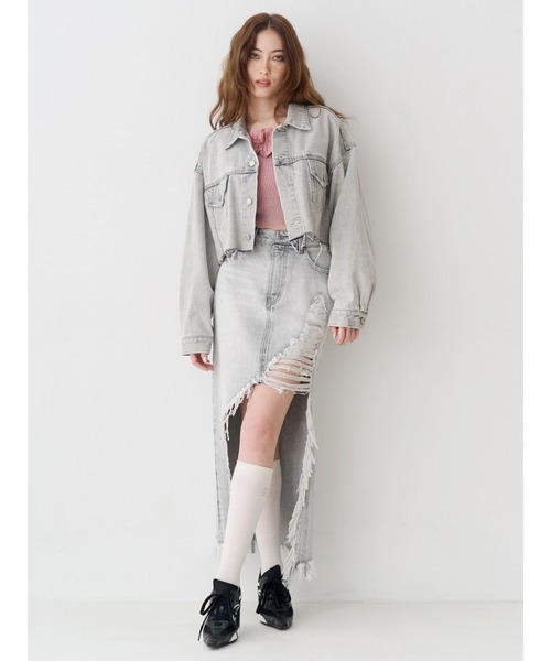 EVRIS(エヴリス)の「ヴィンテージライクカラーデニムブルゾン【セットアップ着用可能】(デニムジャケット・レディース・インディゴブルー/グレー/ブルー・FREE)」の11枚目の写真