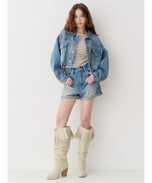 EVRIS(エヴリス)の「ヴィンテージライクカラーデニムブルゾン【セットアップ着用可能】(デニムジャケット・レディース・インディゴブルー/グレー/ブルー・FREE)」の21枚目の写真