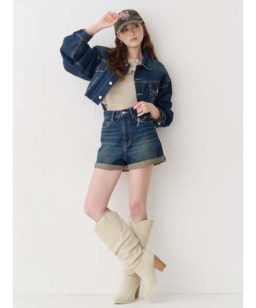 EVRIS(エヴリス)の「ヴィンテージライクカラーデニムブルゾン【セットアップ着用可能】(デニムジャケット・レディース・インディゴブルー/グレー/ブルー・FREE)」の18枚目の写真