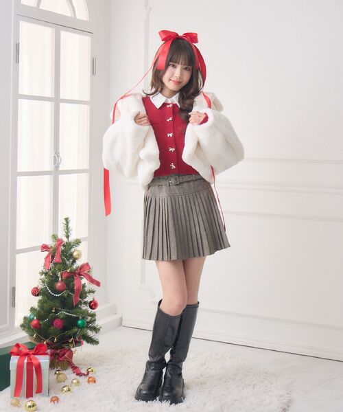 ems excite（エムズエキサイト）の「FファーリボンバックルJK（その他アウター・レディース・チャコールグレー/ナチュラル/ベージュ・FREE）」の6枚目の写真