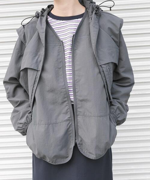 EKAL（エカル）の「『UR TECH』ナイロンタッサ－ZIP カーディガン（ナイロンジャケット・レディース・ネイビー/グリーン系その他/グレー・ONE）」の2枚目の写真