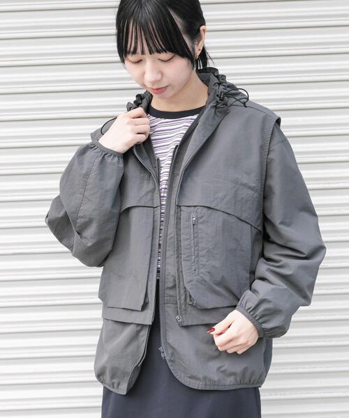 EKAL（エカル）の「『UR TECH』ナイロンタッサ－ZIP カーディガン（ナイロンジャケット・レディース・ネイビー/グリーン系その他/グレー・ONE）」の16枚目の写真