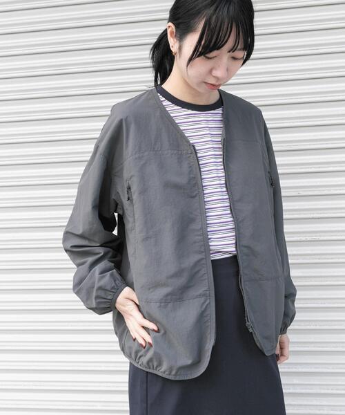 EKAL（エカル）の「『UR TECH』ナイロンタッサ－ZIP カーディガン（ナイロンジャケット・レディース・ネイビー/グリーン系その他/グレー・ONE）」の20枚目の写真