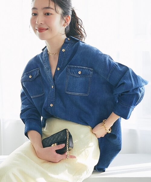 La boutique BonBon（ラブティックボンボン）の「【RISA監修・今すぐお届け！】シアーデニム3WAYシャツ（シャツ/ブラウス・レディース・グレー/ネイビー/サックスブルー・FREE）」の21枚目の写真