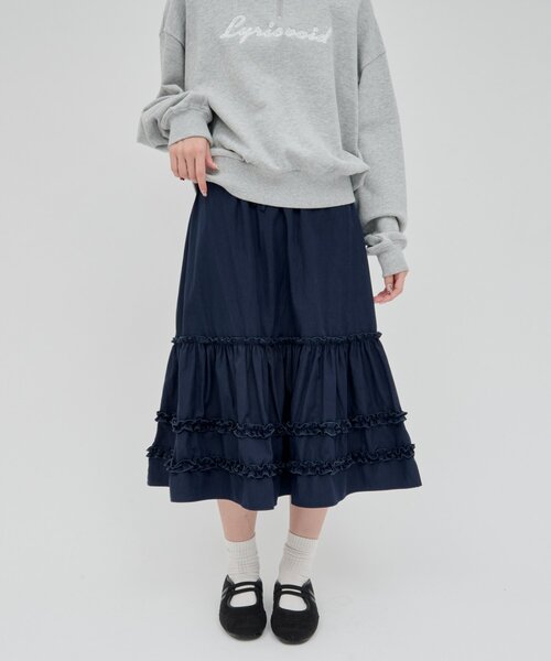 DISCOAT（ディスコート）の「【umm.】ティアードミドルスカート（スカート・レディース・ブラック/ネイビー/オフホワイト・FREE）」の3枚目の写真