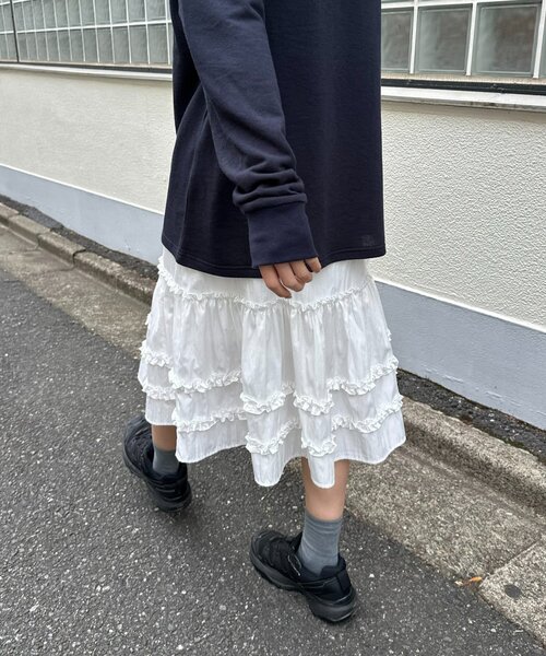 DISCOAT（ディスコート）の「【umm.】ティアードミドルスカート（スカート・レディース・ブラック/ネイビー/オフホワイト・FREE）」の6枚目の写真