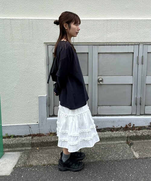 DISCOAT（ディスコート）の「【umm.】ティアードミドルスカート（スカート・レディース・ブラック/ネイビー/オフホワイト・FREE）」の9枚目の写真