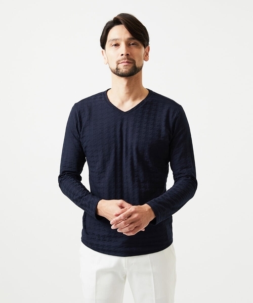 MICHEL KLEIN HOMME   （ミッシェルクランオム）の「チドリ柄Vネックカットソー（Tシャツ/カットソー・メンズ・ホワイト/ネイビー/ダークグレー・MEDIUM/LARGE/X-LARGE）」の3枚目の写真