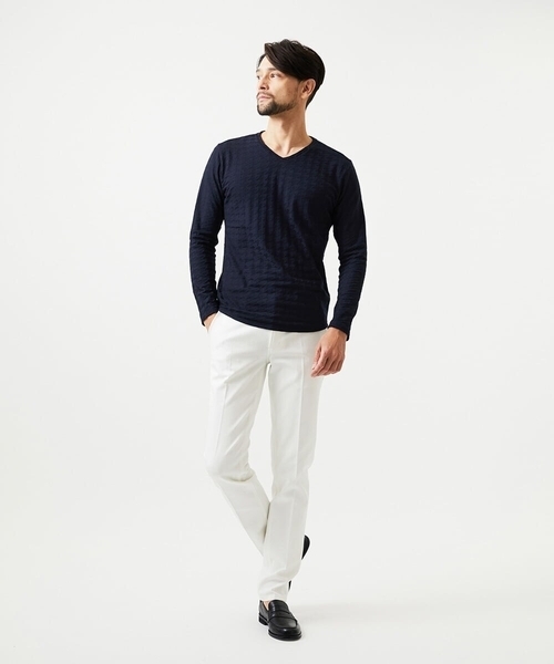 MICHEL KLEIN HOMME   （ミッシェルクランオム）の「チドリ柄Vネックカットソー（Tシャツ/カットソー・メンズ・ホワイト/ネイビー/ダークグレー・MEDIUM/LARGE/X-LARGE）」の4枚目の写真