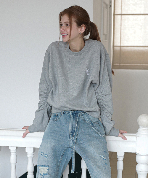 LOSSYROW（ロッシロー）の「L&R Logo Shirring sweatshirt Gray（スウェット・レディース・その他・FREE）」の3枚目の写真