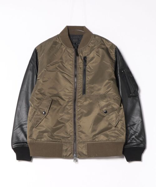 ○MMMM○ラムレザー袖切替MA-1ブルゾン（MA-1）｜MMMM（エムエム