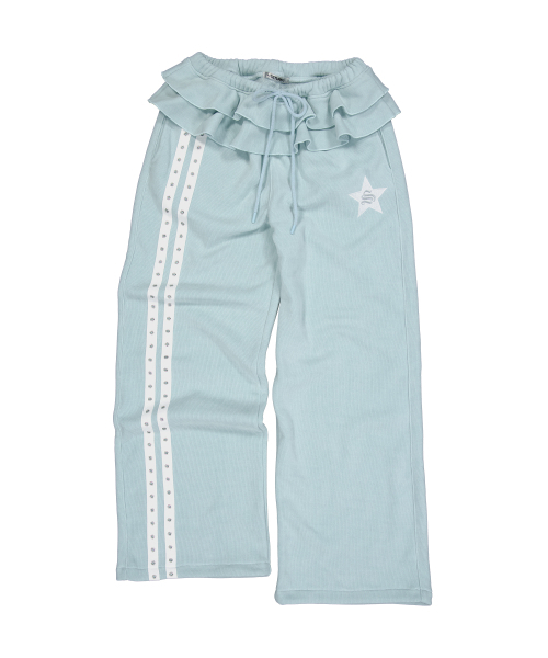 FRILL EYELET SWEATPANTS / BABY BLUE
