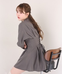 【サイズ調整できる◎】バックレースアップシャツワンピース
