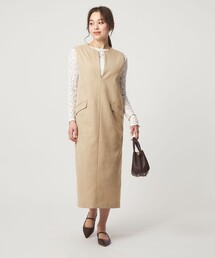 green label relaxing | ［size SHORTあり］リネンライク キーネック ジャンパースカート(ジャンパースカート)