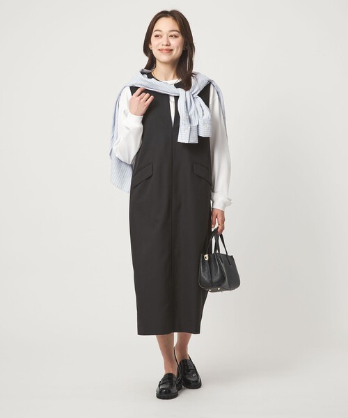 green label relaxing（グリーンレーベルリラクシング）の「［size SHORTあり］リネンライク キーネック ジャンパースカート（ジャンパースカート・レディース・ブラック/ベージュ/ライトグレー・SHORT/FREE）」の6枚目の写真