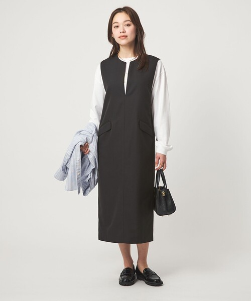 green label relaxing（グリーンレーベルリラクシング）の「［size SHORTあり］リネンライク キーネック ジャンパースカート（ジャンパースカート・レディース・ブラック/ベージュ/ライトグレー・SHORT/FREE）」の8枚目の写真