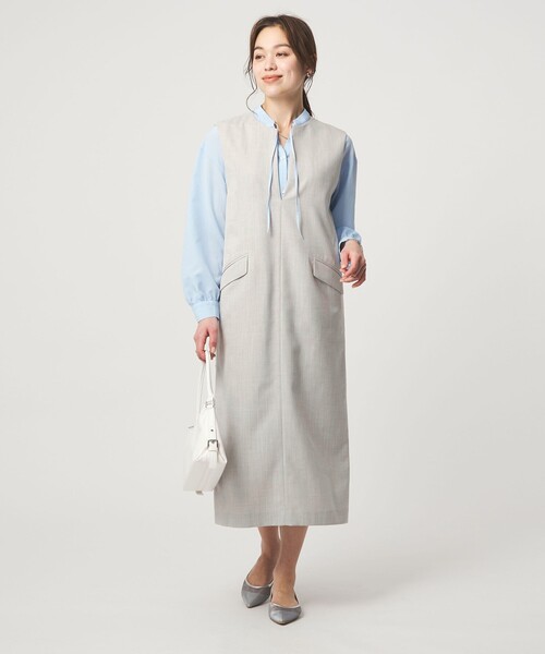 green label relaxing（グリーンレーベルリラクシング）の「［size SHORTあり］リネンライク キーネック ジャンパースカート（ジャンパースカート・レディース・ブラック/ベージュ/ライトグレー・SHORT/FREE）」の9枚目の写真