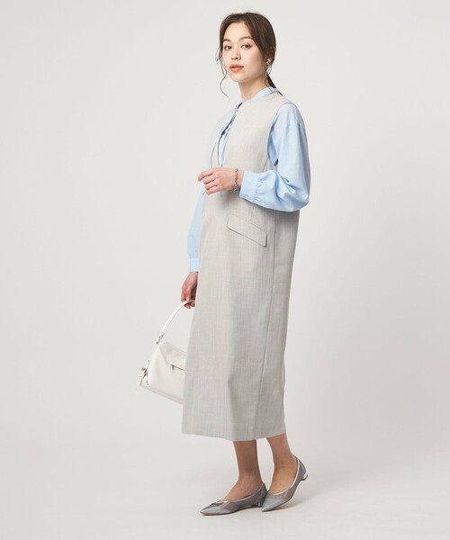 green label relaxing（グリーンレーベルリラクシング）の「［size SHORTあり］リネンライク キーネック ジャンパースカート（ジャンパースカート・レディース・ブラック/ベージュ/ライトグレー・SHORT/FREE）」の10枚目の写真