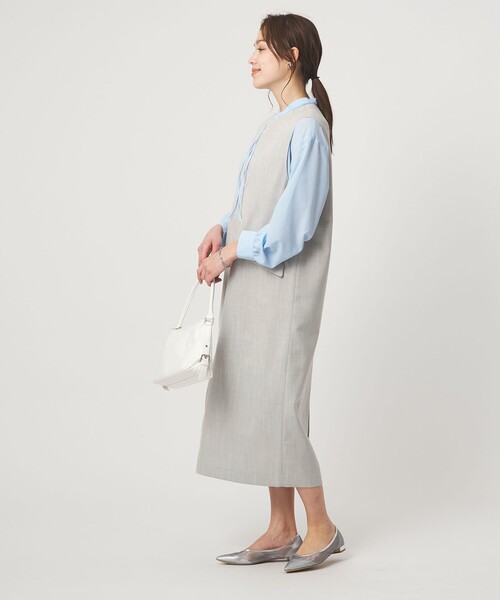 green label relaxing（グリーンレーベルリラクシング）の「［size SHORTあり］リネンライク キーネック ジャンパースカート（ジャンパースカート・レディース・ブラック/ベージュ/ライトグレー・SHORT/FREE）」の11枚目の写真