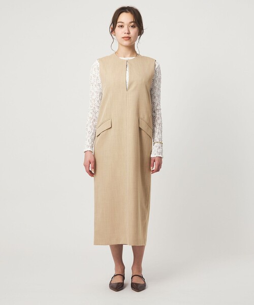 green label relaxing（グリーンレーベルリラクシング）の「［size SHORTあり］リネンライク キーネック ジャンパースカート（ジャンパースカート・レディース・ブラック/ベージュ/ライトグレー・SHORT/FREE）」の14枚目の写真