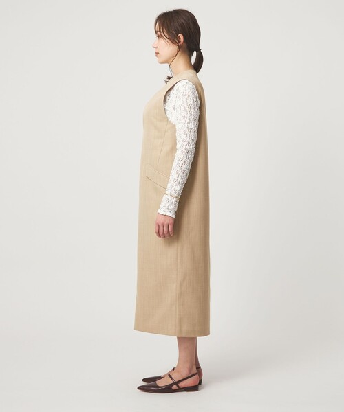 green label relaxing（グリーンレーベルリラクシング）の「［size SHORTあり］リネンライク キーネック ジャンパースカート（ジャンパースカート・レディース・ブラック/ベージュ/ライトグレー・SHORT/FREE）」の15枚目の写真